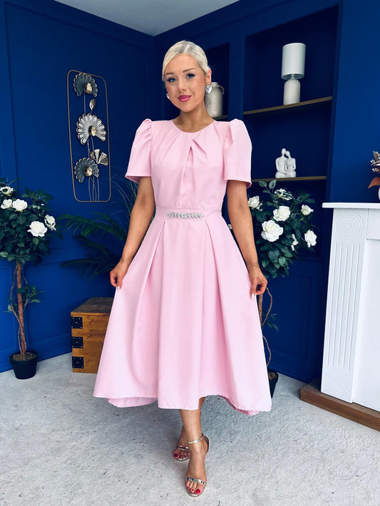 Eibhlin Detailed Occasion Midi Dress Pwr Pink