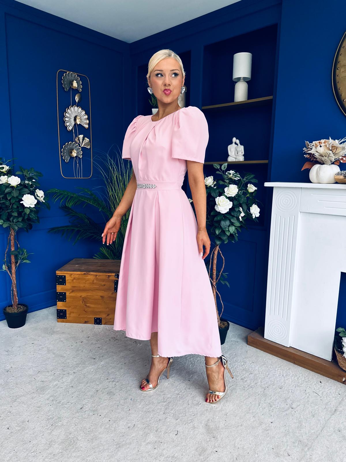 Eibhlin Detailed Occasion Midi Dress Pwr Pink