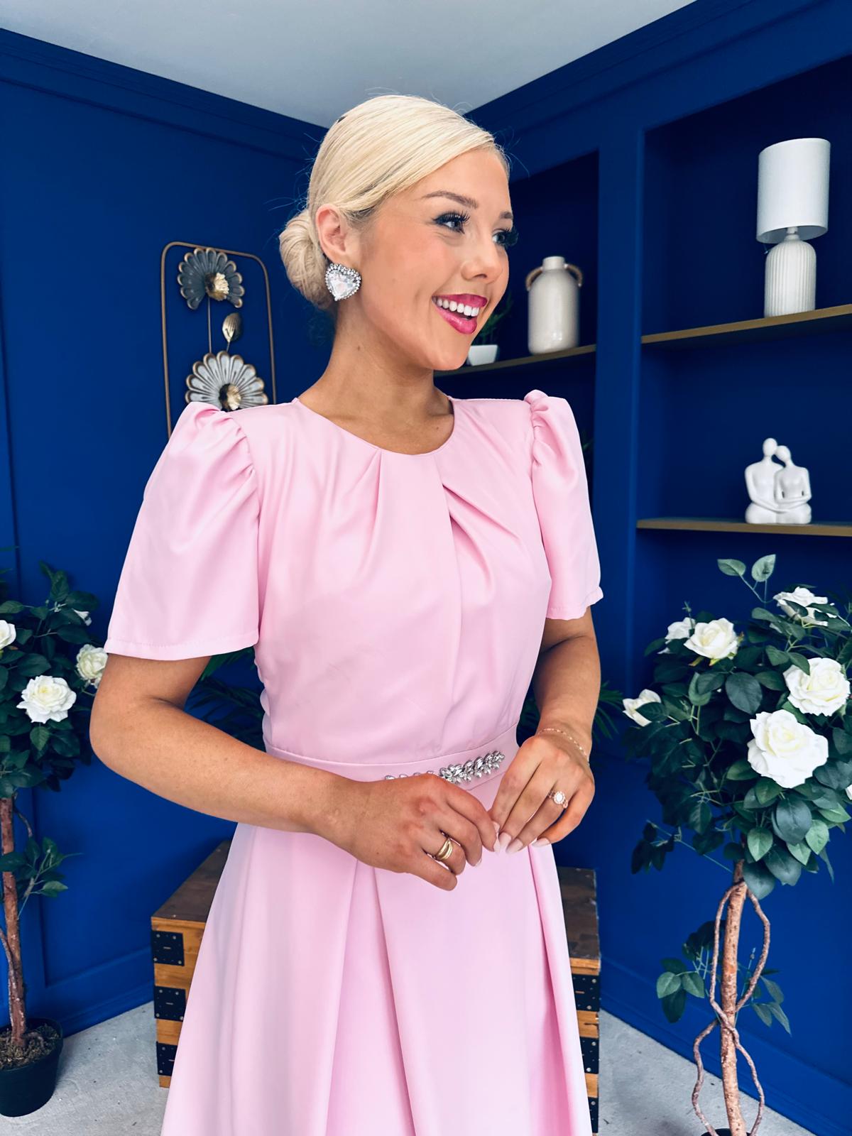 Eibhlin Detailed Occasion Midi Dress Pwr Pink