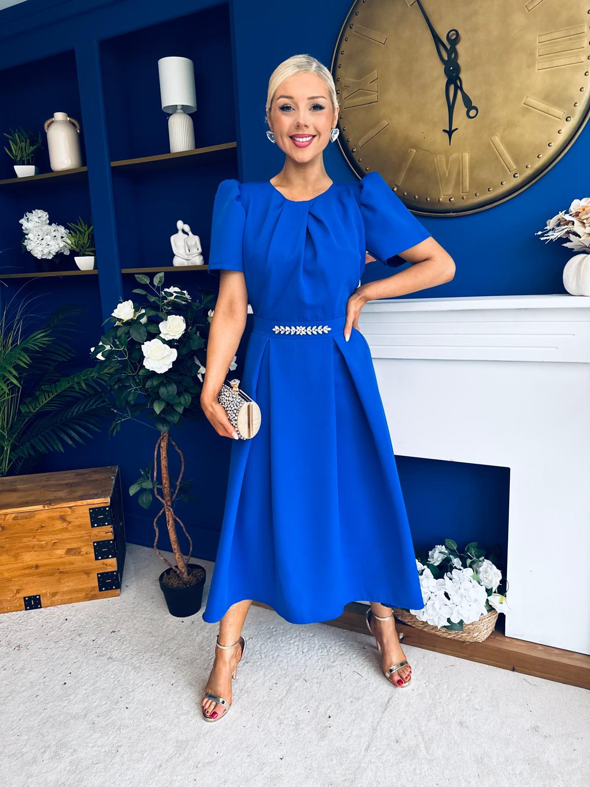 Eibhlin Detailed Occasion Midi Dress Cobalt