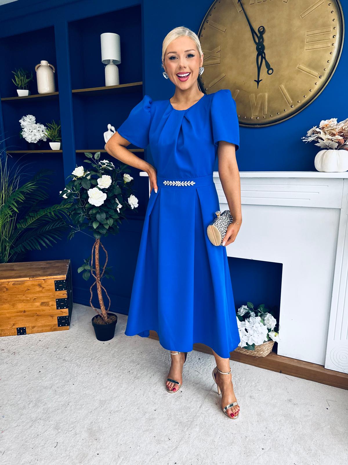 Eibhlin Detailed Occasion Midi Dress Cobalt