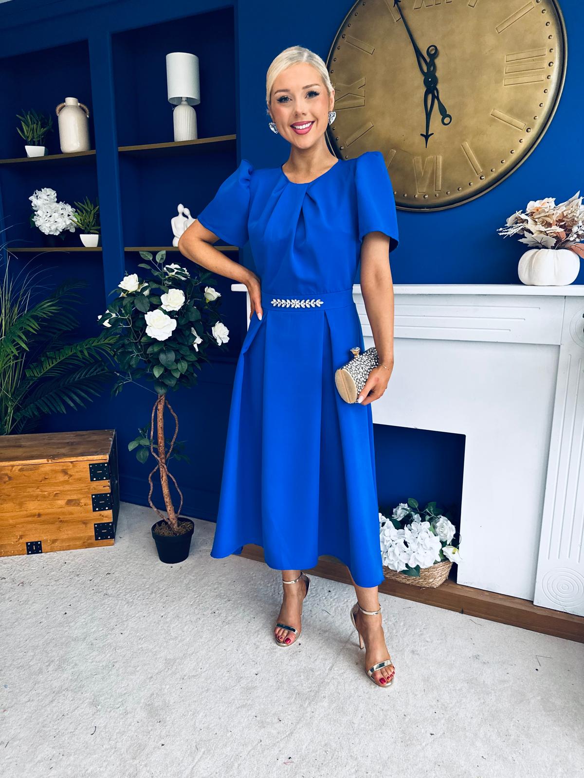 Eibhlin Detailed Occasion Midi Dress Cobalt