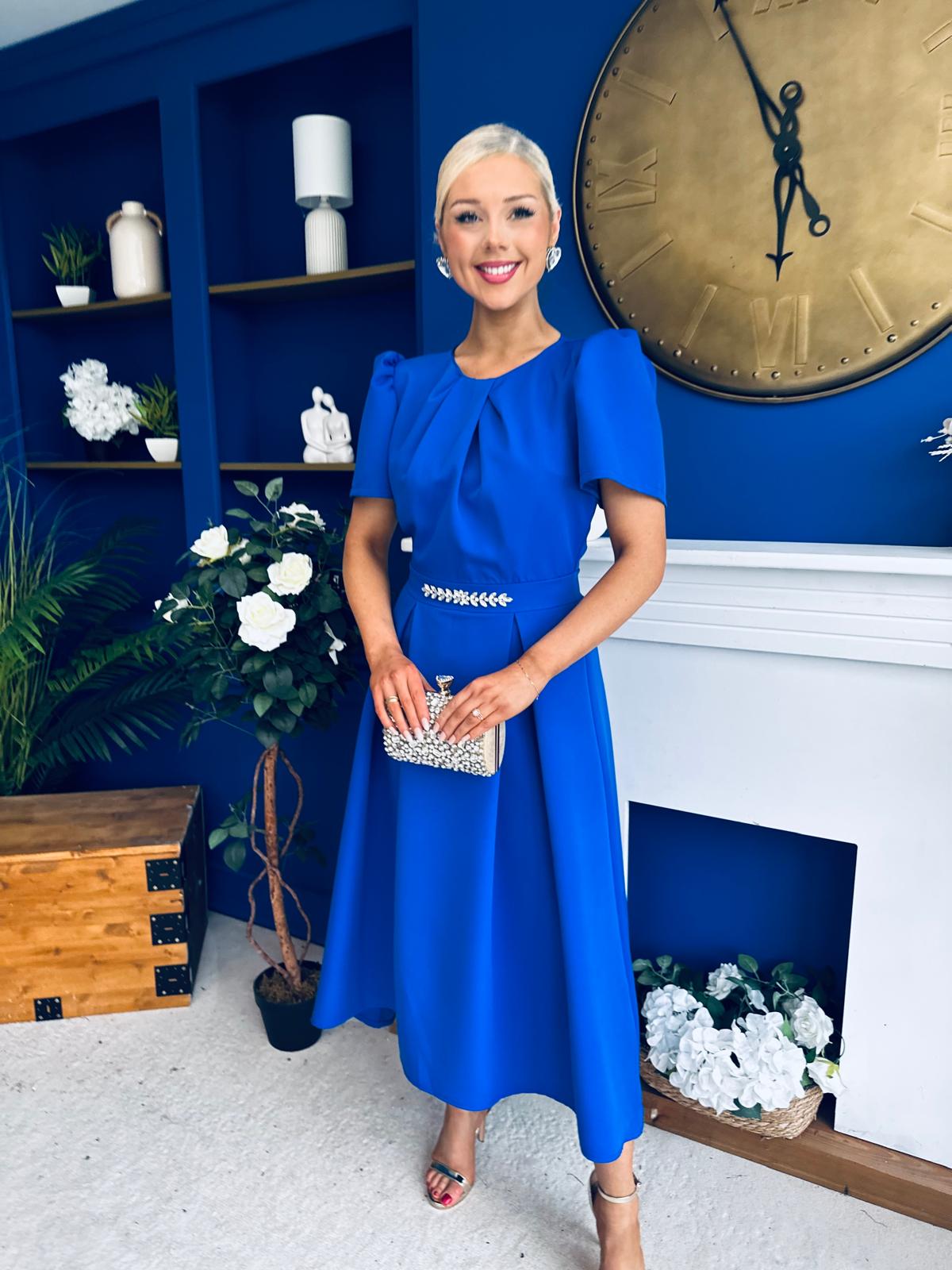 Eibhlin Detailed Occasion Midi Dress Cobalt