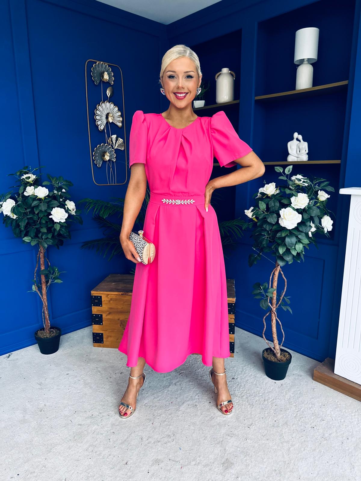 Eibhlin Detailed Occasion Midi Dress Fuchsia