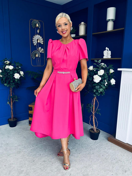 Eibhlin Detailed Occasion Midi Dress Fuchsia