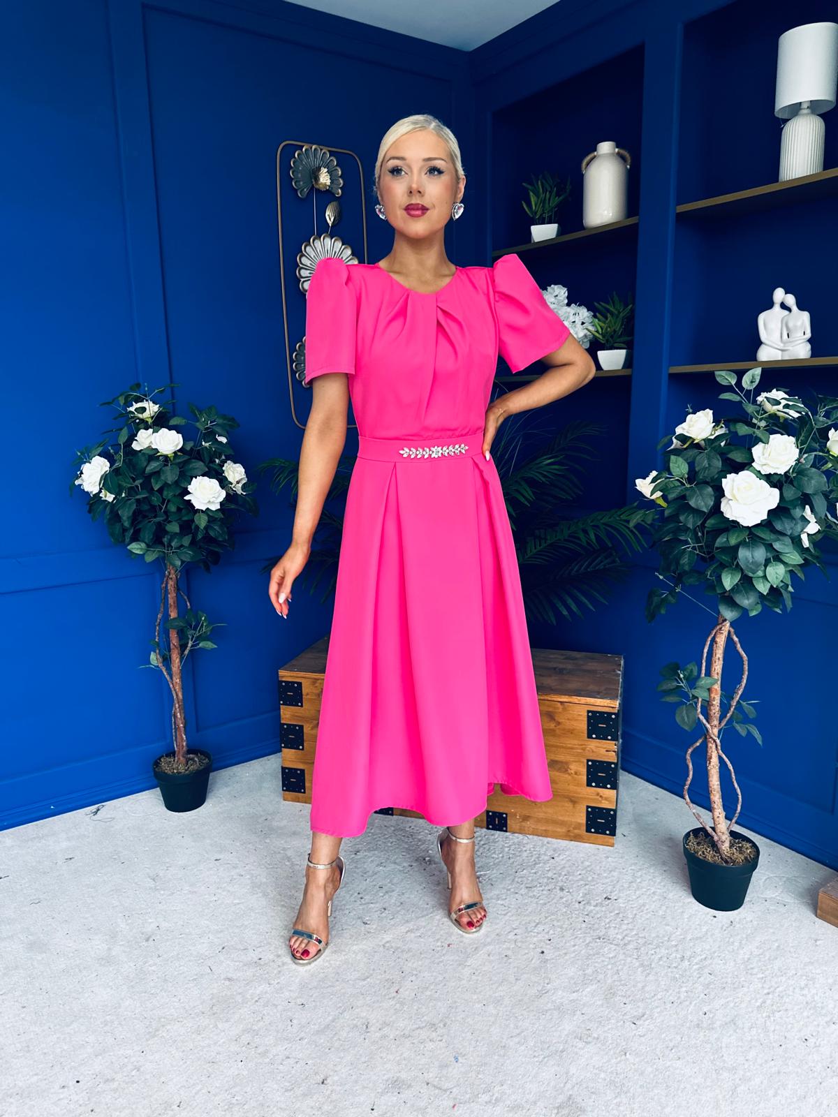 Eibhlin Detailed Occasion Midi Dress Fuchsia