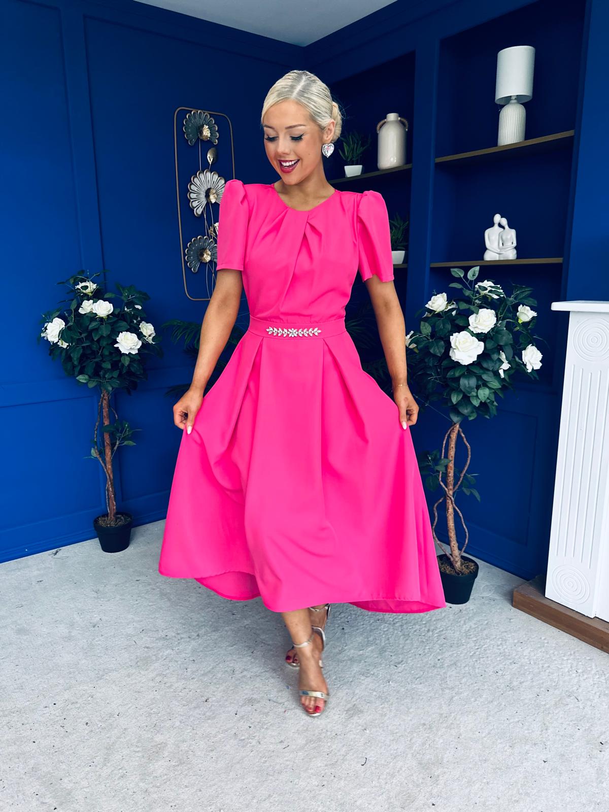 Eibhlin Detailed Occasion Midi Dress Fuchsia