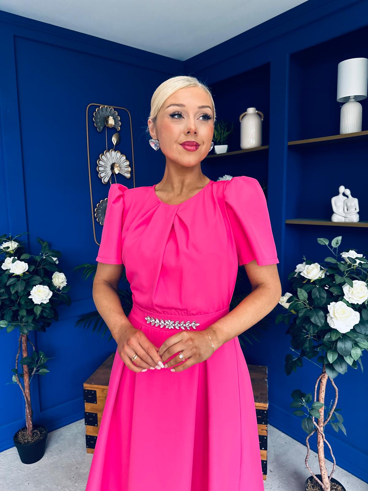 Eibhlin Detailed Occasion Midi Dress Fuchsia