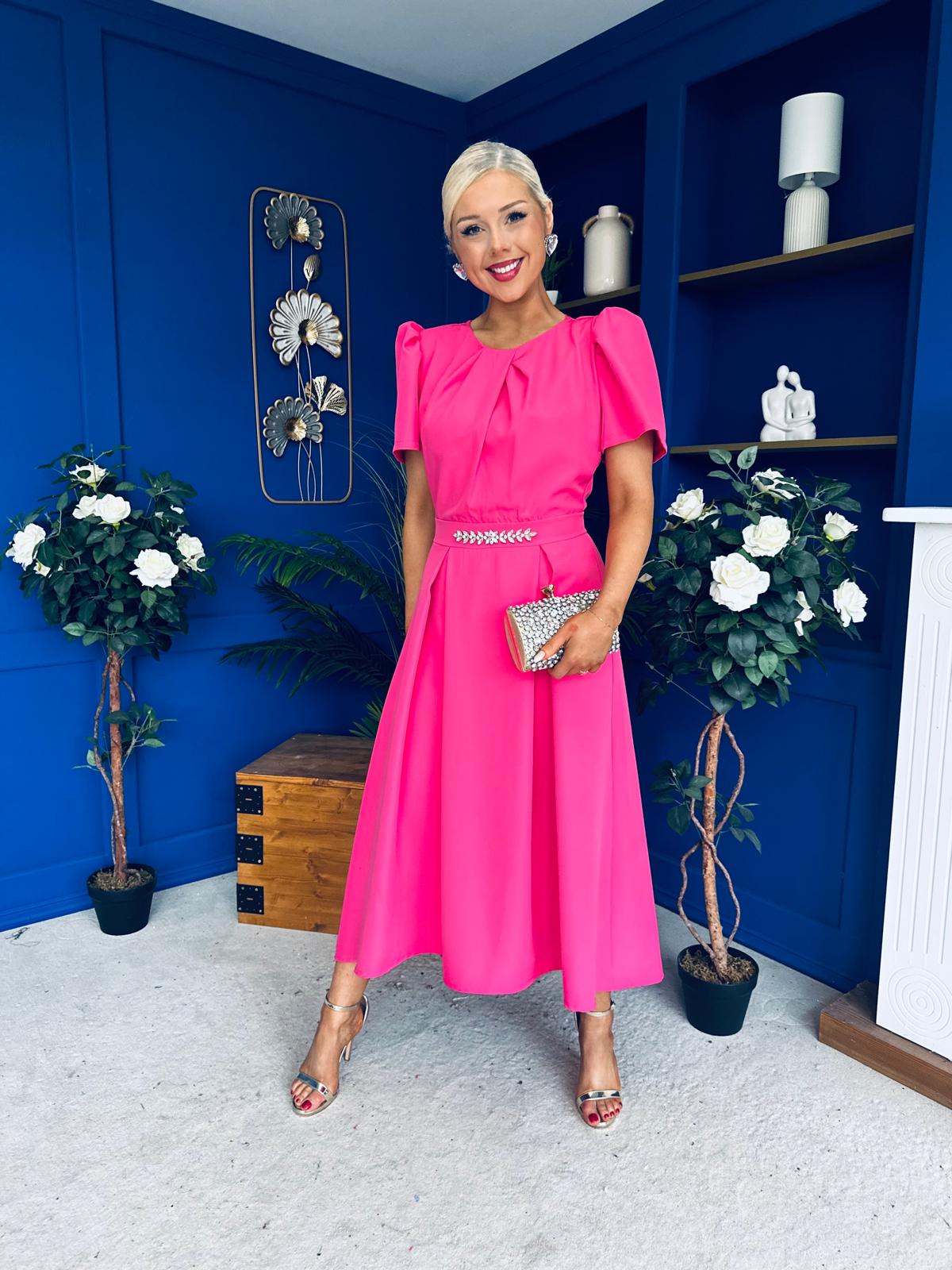 Eibhlin Detailed Occasion Midi Dress Fuchsia