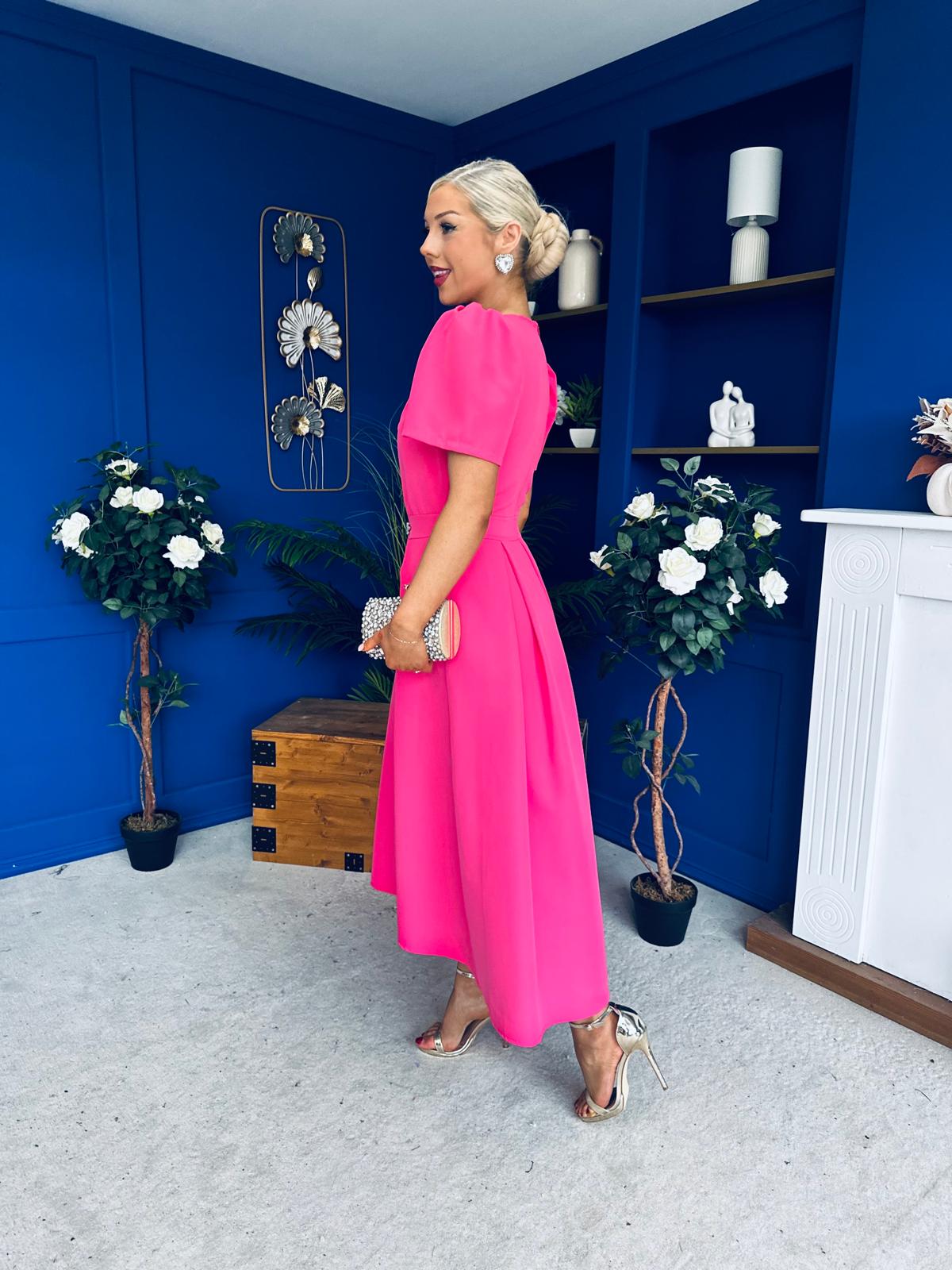 Eibhlin Detailed Occasion Midi Dress Fuchsia