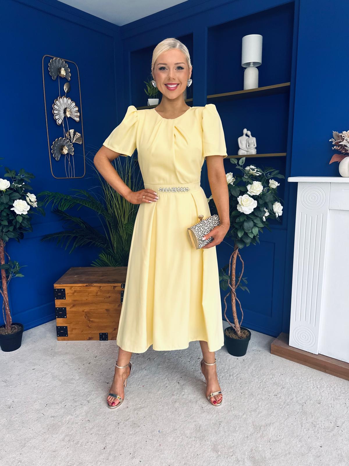 Eibhlin Detailed Occasion Midi Dress Yellow