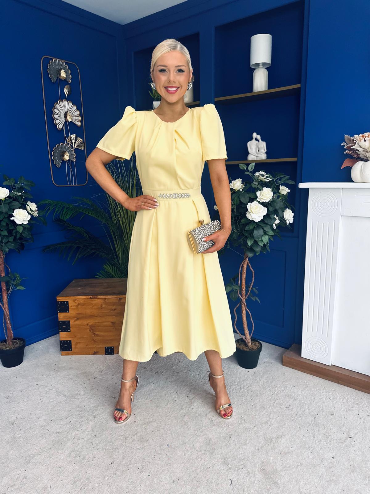 Eibhlin Detailed Occasion Midi Dress Yellow