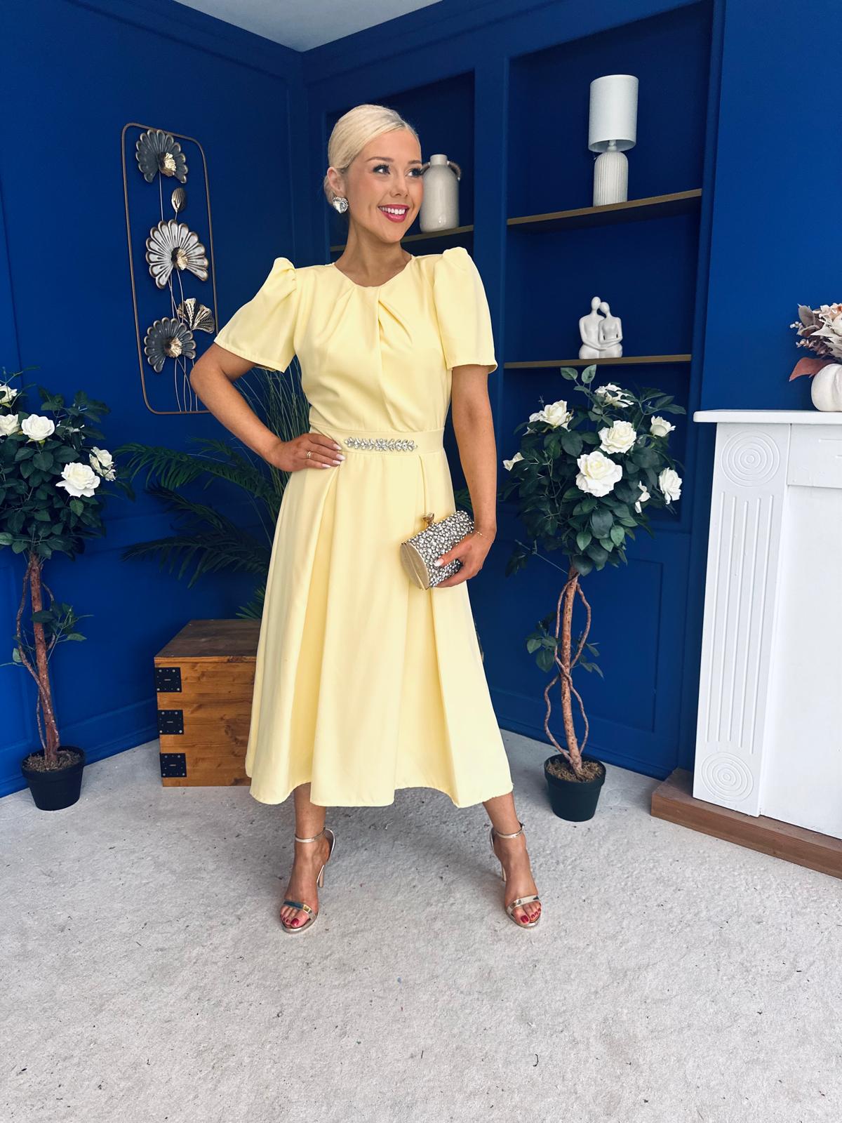 Eibhlin Detailed Occasion Midi Dress Yellow
