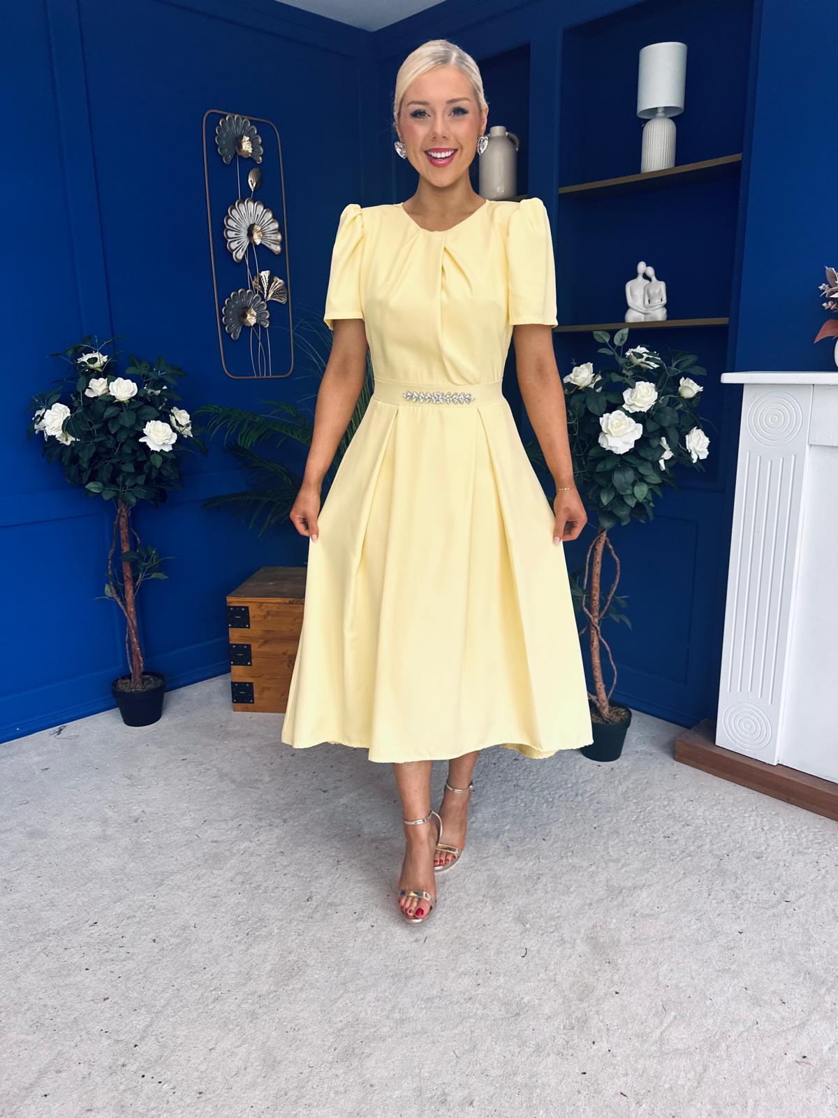 Eibhlin Detailed Occasion Midi Dress Yellow