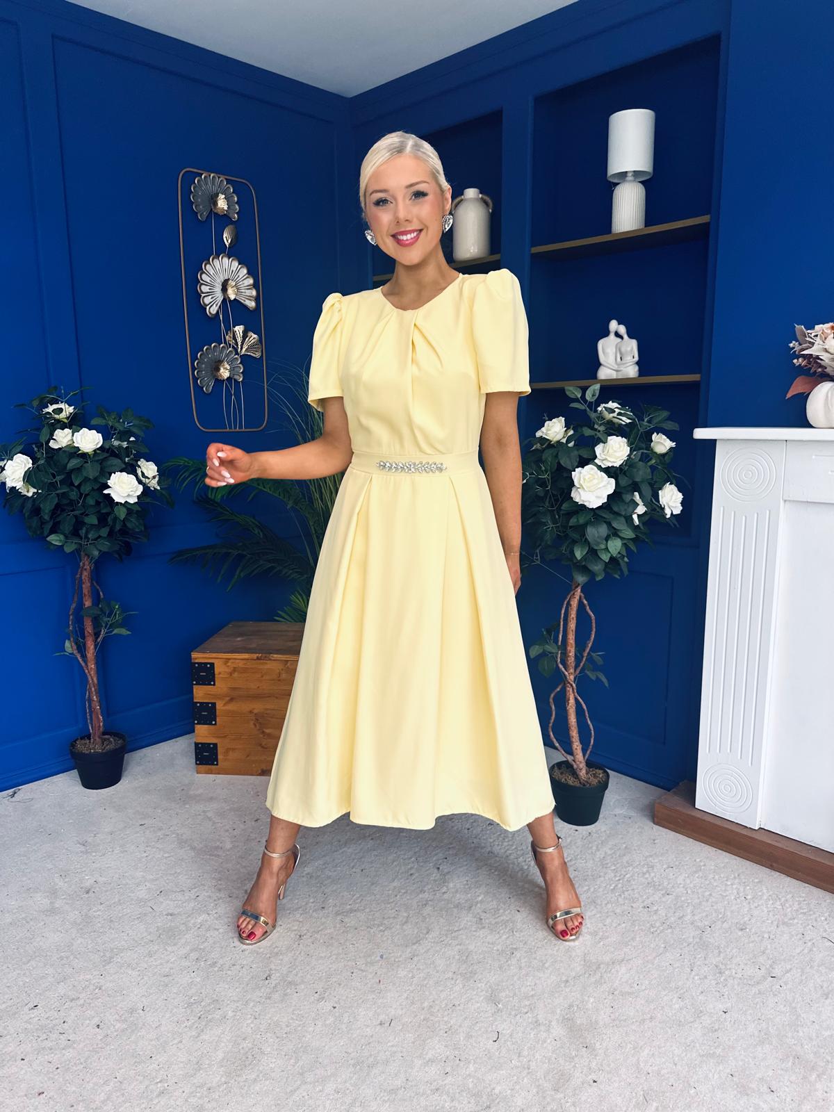 Eibhlin Detailed Occasion Midi Dress Yellow