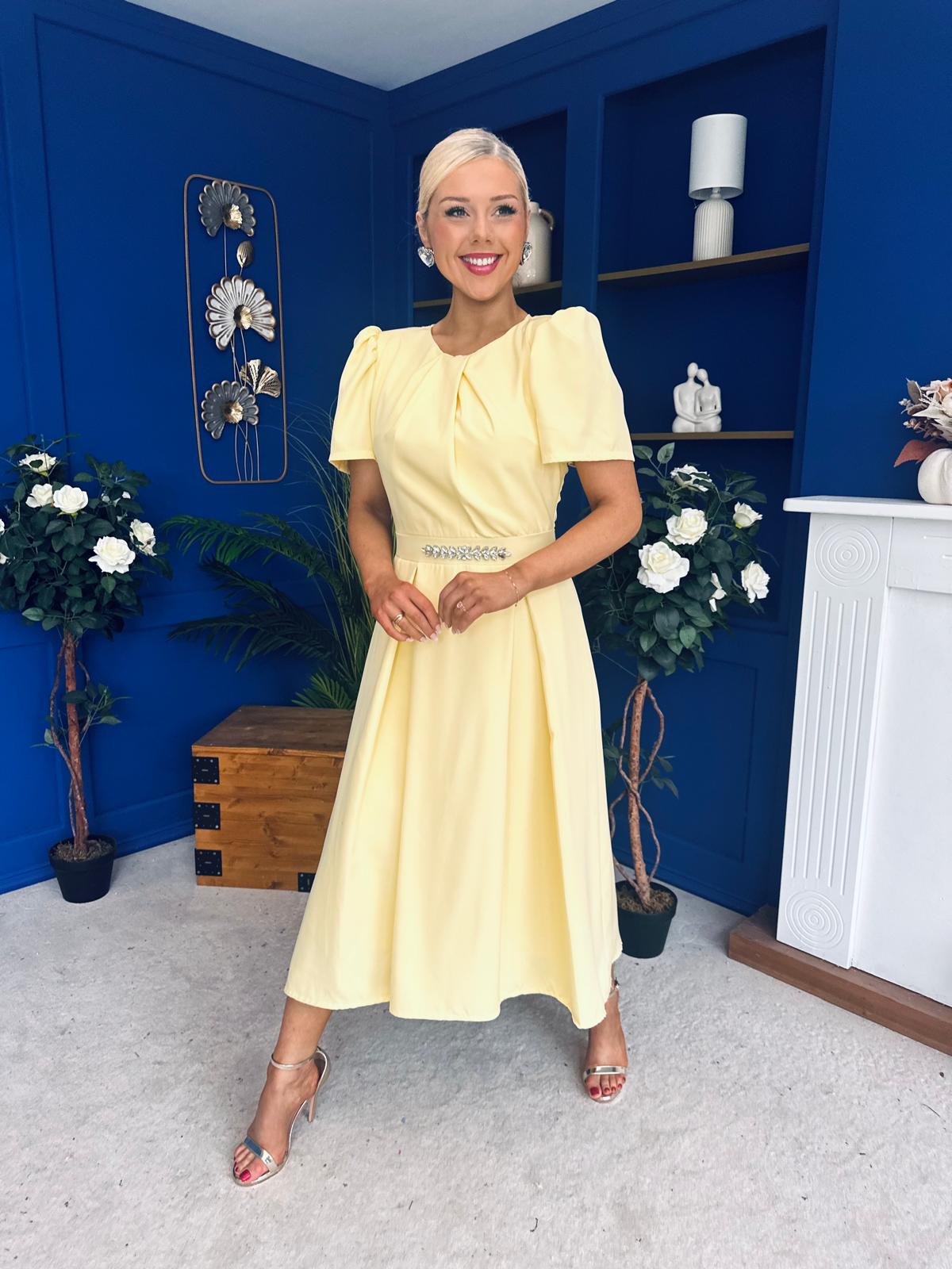 Eibhlin Detailed Occasion Midi Dress Yellow