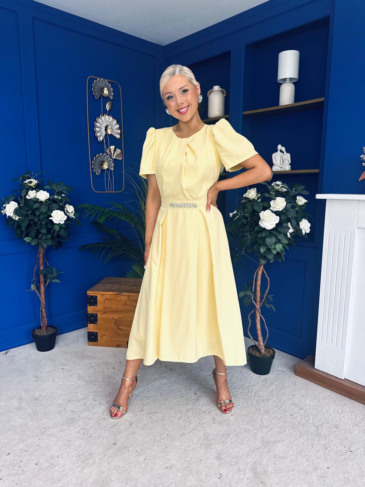 Eibhlin Detailed Occasion Midi Dress Yellow
