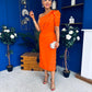 April Pearl Detail Occasion Midi Dress Coral
