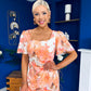 Heidi Square Neck Ruched Midi Dress Floral Coral