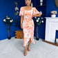 Heidi Square Neck Ruched Midi Dress Floral Coral