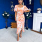 Heidi Square Neck Ruched Midi Dress Floral Coral