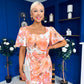Heidi Square Neck Ruched Midi Dress Floral Coral