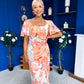 Heidi Square Neck Ruched Midi Dress Floral Coral