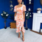 Heidi Square Neck Ruched Midi Dress Floral Coral