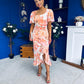 Heidi Square Neck Ruched Midi Dress Floral Coral