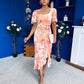 Heidi Square Neck Ruched Midi Dress Floral Coral