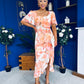 Heidi Square Neck Ruched Midi Dress Floral Coral