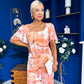 Heidi Square Neck Ruched Midi Dress Floral Coral