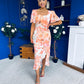 Heidi Square Neck Ruched Midi Dress Floral Coral