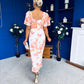 Heidi Square Neck Ruched Midi Dress Floral Coral