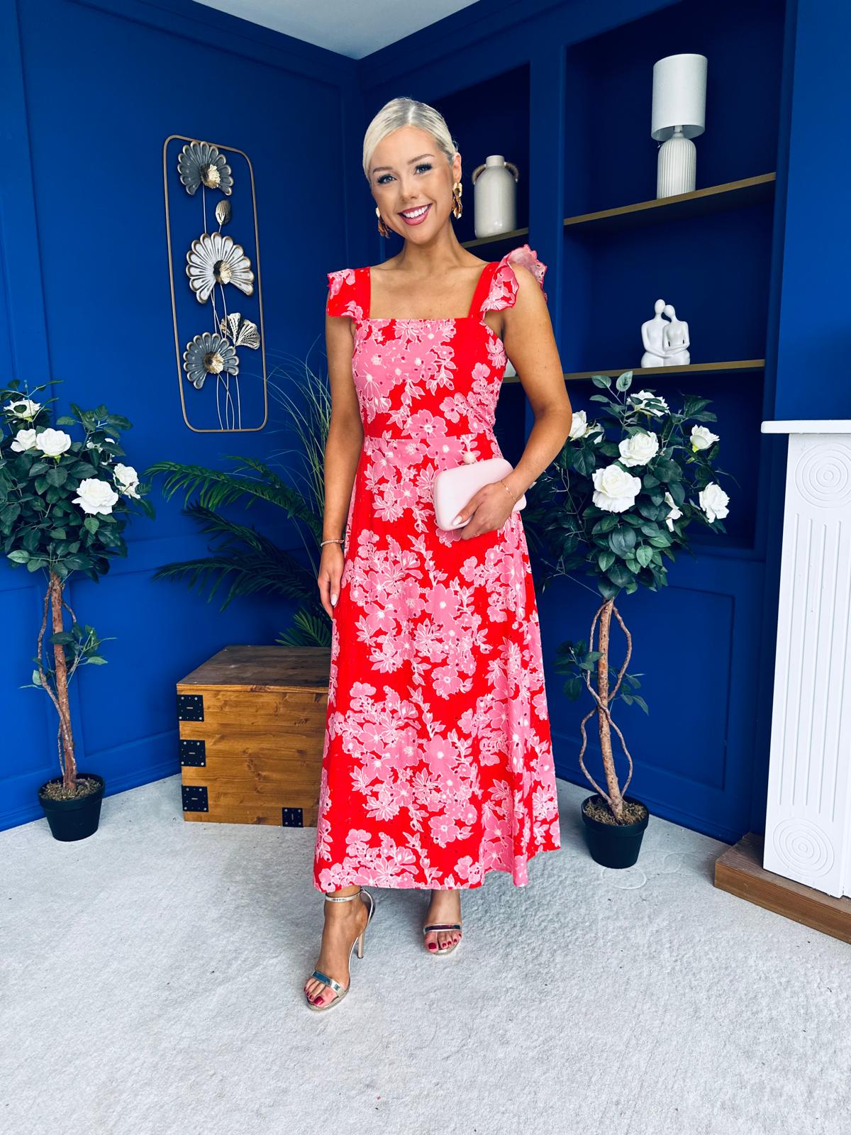 Orla Broderie Anglaise Floral Border Maxi Dress Pink