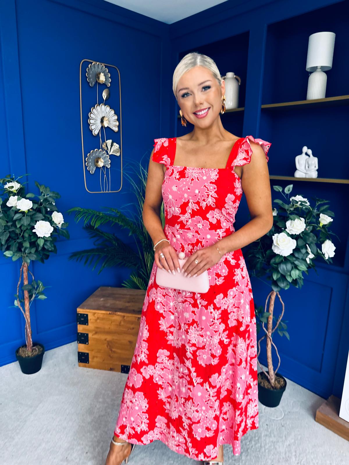 Orla Broderie Anglaise Floral Border Maxi Dress Pink