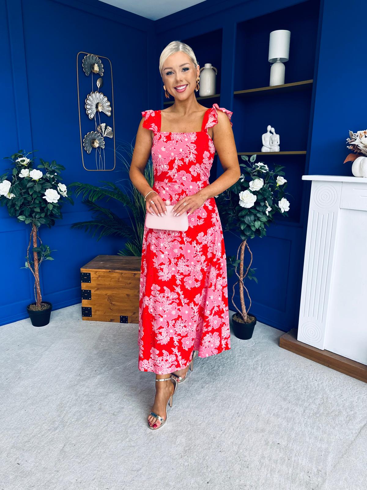 Orla Broderie Anglaise Floral Border Maxi Dress Pink