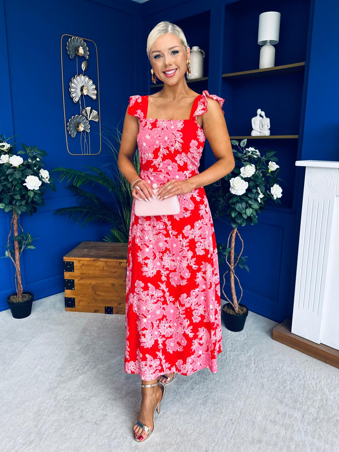 Orla Broderie Anglaise Floral Border Maxi Dress Pink