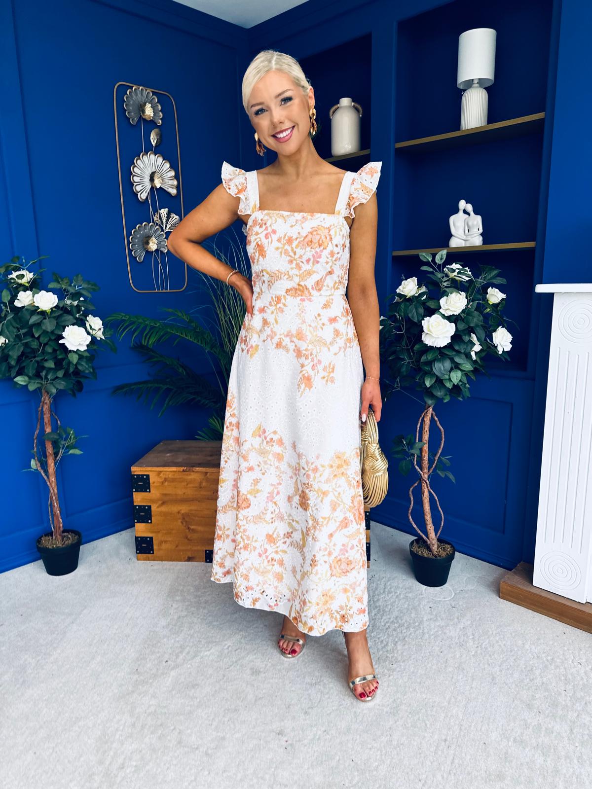 Orla Broderie Anglaise Floral Border Maxi Dress White