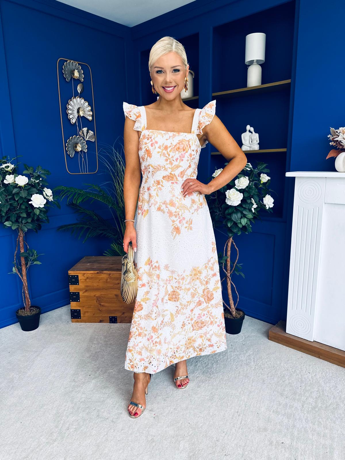 Orla Broderie Anglaise Floral Border Maxi Dress White