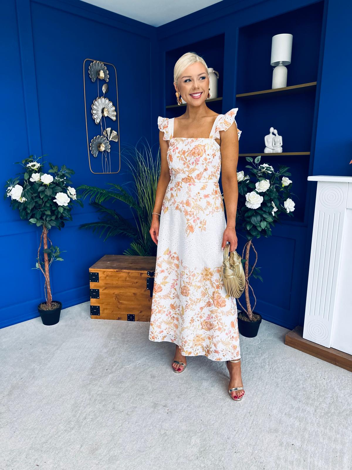 Orla Broderie Anglaise Floral Border Maxi Dress White