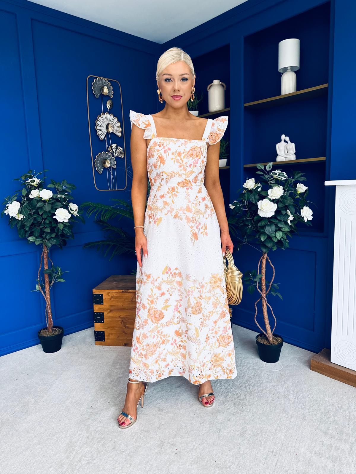 Orla Broderie Anglaise Floral Border Maxi Dress White