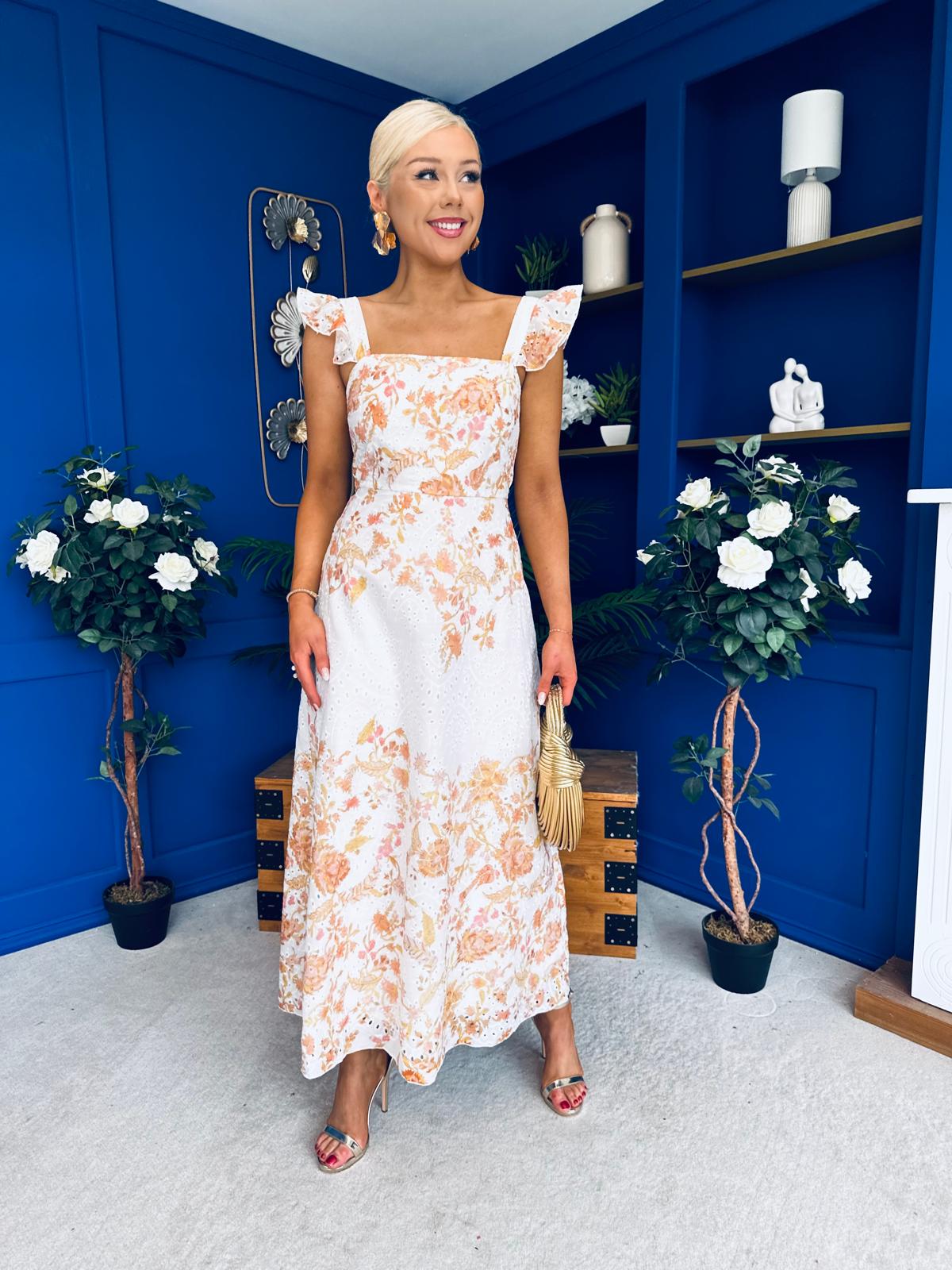 Orla Broderie Anglaise Floral Border Maxi Dress White