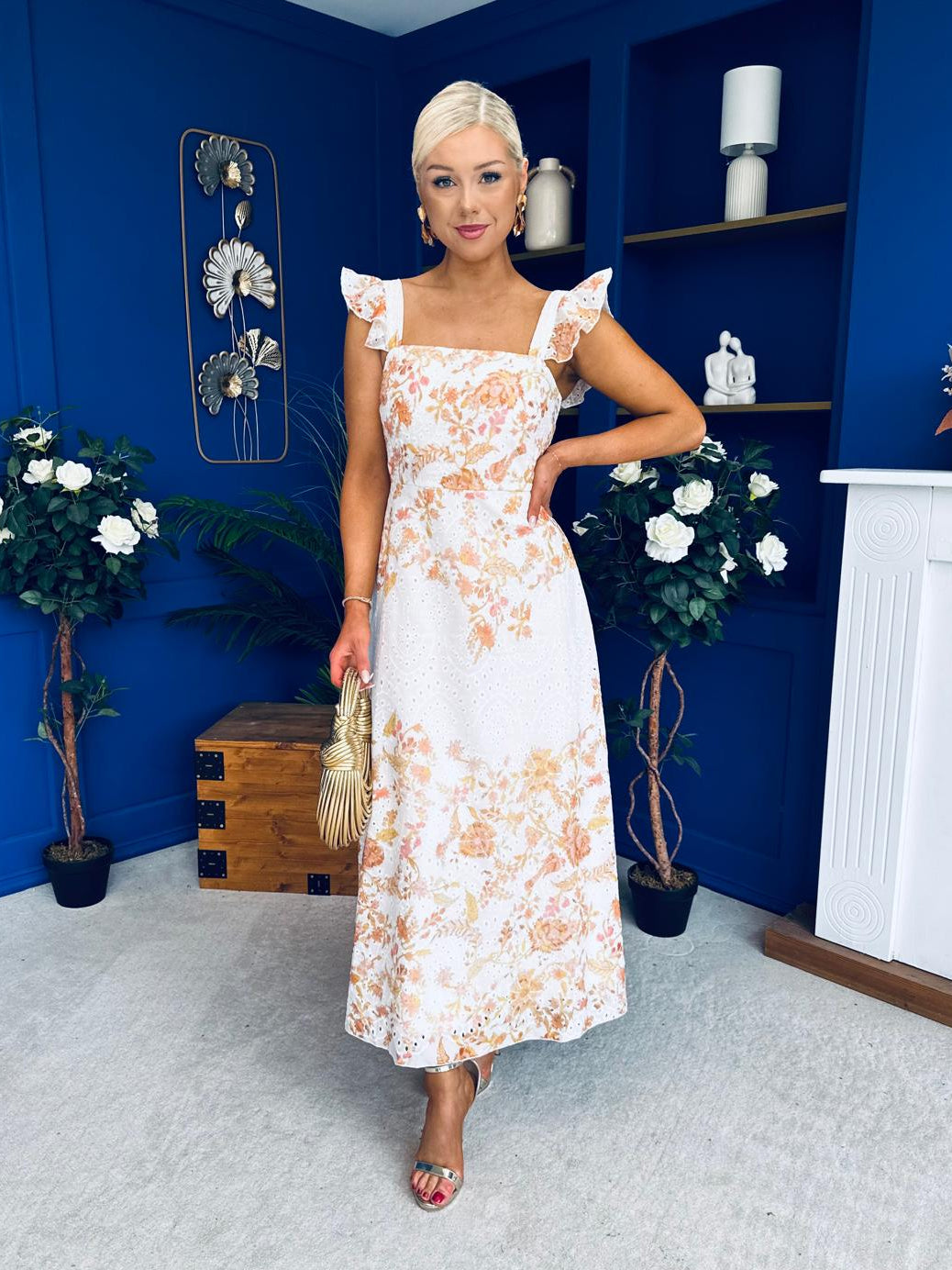 Orla Broderie Anglaise Floral Border Maxi Dress White