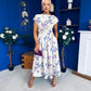 Breffy Asymmetric Neckline Skater Midi Floral Lilac & Cream