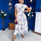 Breffy Asymmetric Neckline Skater Midi Floral Lilac & Cream
