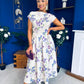 Breffy Asymmetric Neckline Skater Midi Floral Lilac & Cream