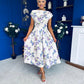 Breffy Asymmetric Neckline Skater Midi Floral Lilac & Cream