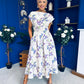 Breffy Asymmetric Neckline Skater Midi Floral Lilac & Cream