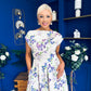 Breffy Asymmetric Neckline Skater Midi Floral Lilac & Cream